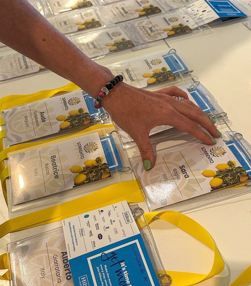 Personalised guest badges prepared for an incentive programme in Italy