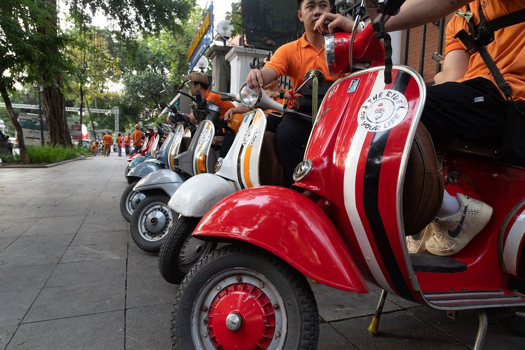 Vintage scooter experience prepared for guests in Hanoi